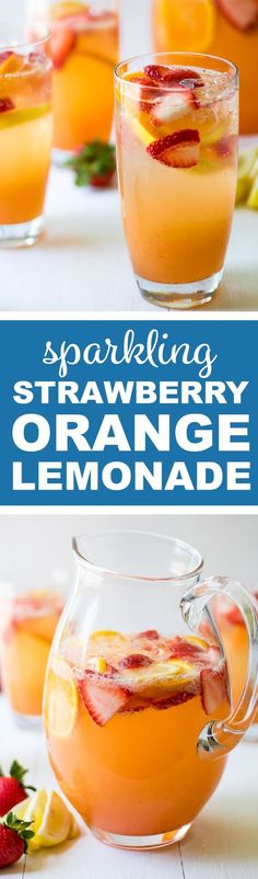 sparkling strawberry orange lemonade in a pitcher