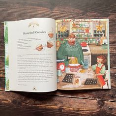 an open children's book about cooking on a wooden table