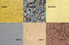 four different colors of sand and gravel with the names of each type on it,