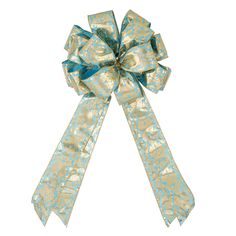 a blue and gold bow on a white background