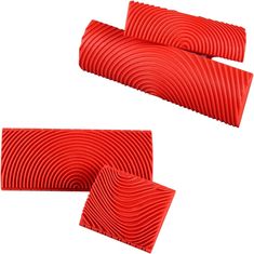 two pieces of red plastic with wavy lines