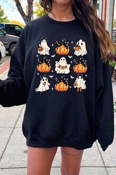 Cute Ghost Fall Pumpkin Coquette Halloween Graphic Fleece Sweatshirts.Unisex Crew Neck Long Sleeve Sweaters Knits.Crafted from premium materials, tailored to your lifestyle, ensuring a comfortable fit for any occasion.Family Group Uniforms Birthday Party Gift Concert Festival Events.High Quality Direct To Film Printed Graphic Design.50%COTTON,50%POLYESTERNICARAGUAMade In: Nicaragua Casual Black Halloween Sweater, Cozy Black Sweatshirt For Fall, Casual Black Sweater For Halloween, Spooky Black Long Sleeve Sweater, Spooky Long Sleeve Black Sweater, Cute Fleece Sweater For Fall, Spooky Crew Neck Sweatshirt For Fall, Spooky Black Crew Neck Hoodie, Black Spooky Crew Neck Hoodie