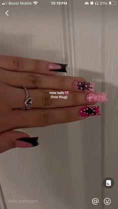 Black White And Pink Nails Acrylic, I <3 Me Nails, Hello Kitty Chrome Heart Nails, Sp5der Nails, Christmas Nails Designs Short, I Heart Me Nails Design, Pink Bape Nails, Bape Nails Acrylic, Cdg Heart Nails