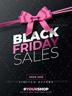 black friday sale flyer with pink ribbon and bow