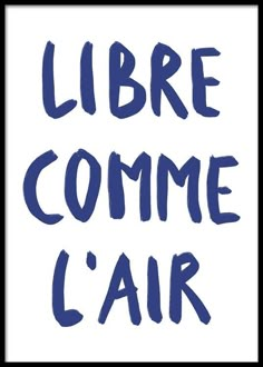 the words libre comme l'air written in blue ink