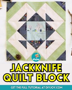 the jacknife quilt block is featured in this article