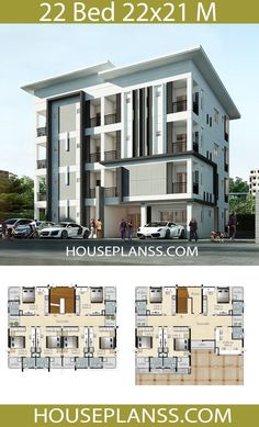 two story apartment building with 2 beds and 1 bathrooms on each floor, in the middle of