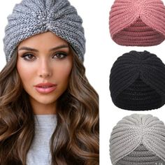 women's knitted slouch beanie hat with knot, multiple colors