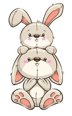 a cartoon rabbit hugging another bunny with pink eyes and ears, sitting on the ground