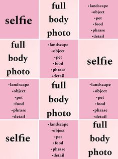 the different types of words that describe selfies in english and spanish, with pictures on them