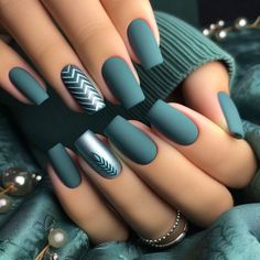 Wave Nails, Nagellack Trends, Green Nail Designs, Matte Nails Design, Blue Nail, Trendy Nail Design, Fabulous Nails, Nail Designs Spring