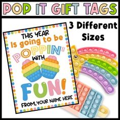 the pop it gift tags have been designed to give children with their name on them