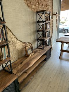 Long Table Under Tv, Live Edge Tv Console Table, Live Edge Tv Console, Walnut Living Room Ideas, Tv Wall Rustic, Industrial Aesthetic Interior Design, Walnut Media Console, Tv Entertainment Wall, Walnut Living Room