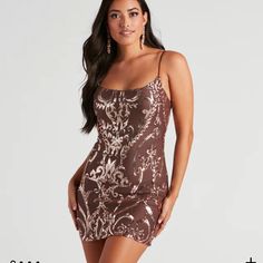 Never Worn Cute Brownish Dress!! Windsor Dresses Homecoming, Corset Outfits, Bodycon Dresses Casual, Mesh Bodycon Dress, Red Bridesmaid Dresses, Scroll Pattern, Sequin Embroidery, New Years Eve Dresses, Black Bridesmaid Dresses