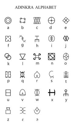 an alphabet with different symbols and letters, all written in black on a white background