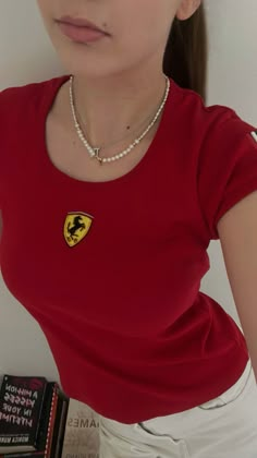 Ferrari tshirt ferrari clothes ferrari girl f1 formula one Formula One Clothes, Ferrari Shirt Aesthetic, Ferrari Tshirt Outfit, F1 Clothes Outfit, Ferrari Top Outfit, Ferrari Merch Outfit, F1 Ferrari Outfit, F1 Shirt Outfit, Ferrari Shirt Women