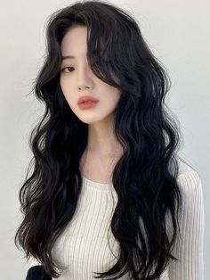 Long Hair Perm, Long Black Hair, Permed Hairstyles, Long Layered Hair, Asian Hair, Korean Hairstyle, Hairstyles Haircuts, Aesthetic Hair, Perm