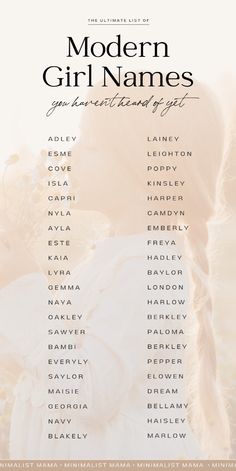 the modern girl names poster is shown