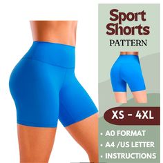 women's shorts with high waist and thigh seams in blue, front view