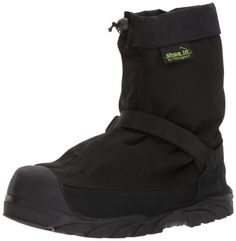 a pair of black snow boots with green logo on the side