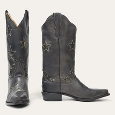 Cosmo Boots | Stetson Flat Cowboy Boots, Star Cowboy Boots, Peter Pan Kostüm, Boots With Stars, Cow Boy Boots, Black Cowgirl Boots, Black Cowboy Boots, Star Boots, Boots Cowboy