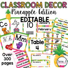 classroom decor bundle with pineapple theme and editable to printable materials for the classroom