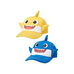 two hats that are shaped like shark heads