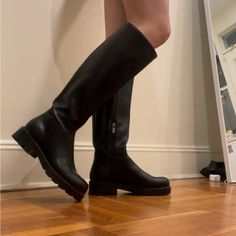 Flat Black Knee High Boots, So Perfect For Fall With Some Jeans, Skirt Or Dress! Have Been Worn 2x, Have Slight Scuff Marks On The Sides As Shown In Pictures. Originally $250 Casual Platform Boots With Flat Heel For Work, Casual Platform Knee-high Boots For Wide Calves, Casual Knee-high Boots With Platform And Wide Calf, Casual Knee-high Boots With Platform For Wide Calf, Casual Wide Calf Knee-high Platform Boots, Skirt With High Boots, Black Flat Knee High Boots, Black Knee High Boots, Jeans Skirt