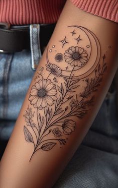 Floral tattoos that bloom with creativity. Elegant, timeless, and always stylish! Mixed Flowers Tattoo, Mandala And Floral Tattoo, Daisy And Carnation Tattoo, Woman Tattoo Ideas Unique Inspiration, Feminine Tattoo Sleeves Flowers, Geometric Flower Tattoo Design, Women Half Sleeve Tattoo Classy, Flower Memorial Tattoo, Women’s Half Sleeve Tattoo Ideas