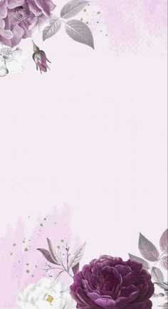 a pink and white floral background with purple flowers