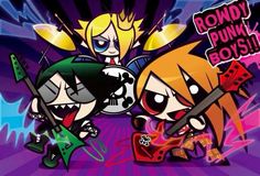 the powerpuff girls are playing guitar together