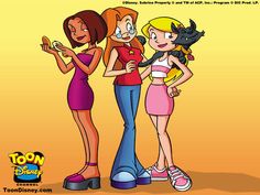 three cartoon characters standing next to each other