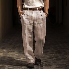 Season:Spring  Summer; Fabric:Linen Cotton Blend; Gender:Men's; Style:Basic,Fashion; Occasion:Holiday,Daily,Casual; Fit Type:Regular Fit; Function:Breathable,Comfort; Waistline:Mid Waist; Pattern:Plain; Design:Front Pocket,Straight Leg,Pleats; Pants Type:Trousers,Linen Pants,Summer Pants; Fly Type:Button; Front page:FF; Listing Date:01/03/2024; Hips:; Length:; Waist:; Fit US Size: Smart Dress Code, Holiday Trousers, Summer Work Wardrobe, Outfit Inspo Spring, Mens Linen Pants, Mens Dress Pants, Summer Pants, Pantalon Large