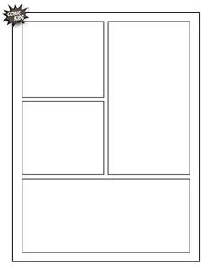 a blank comic strip is shown in black and white