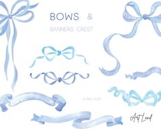 watercolor bows and banners with ribbons drawn in blue ink on white paper by attitud