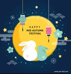 the mid autumn festival with rabbits and lanterns