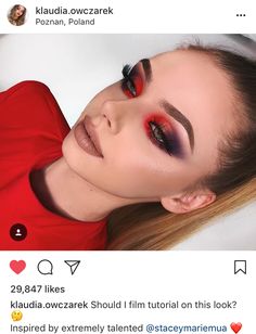 Red Eye Makeup Simple, Red Eye Makeup Looks, Eye Makeup Simple, Red Eye Makeup, Makeup Simple, Eye Makeup Looks, Red Eyeshadow, Makeup Is Life, Purple Makeup