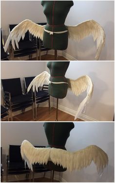 three pictures of the back of a mannequin with wings attached to it's sides