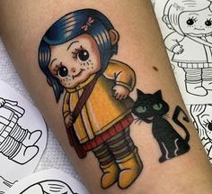 Kewpie Doll Tattoo, Traditional Tattoo Halloween, Illusion Tattoo, Coraline Tattoo, Optical Illusion Tattoos, Traditional Tattoo Inspiration, Mexican Art Tattoos, Optical Illusion Tattoo