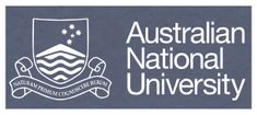 the australian national university logo is shown in white on a blue background with an emblem