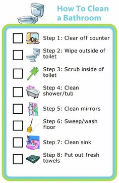 a bathroom checklist with instructions on how to clean