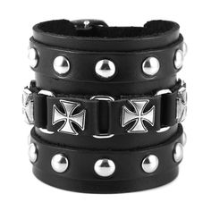 PRICES MAY VARY. Unisex Punk Rock Biker Wide Strap Thick Leather Bracelet Made from Faux Leather and Alloy Metal Adjustable Size: 7 ~ 8.5 inch,Bracelet Wide: 7. 8cm / 3.0 inch High quality PU leather and alloy man's leather alloy bracelet bracelet wristband This bracelet is suitable for both men and women to wear bracelets with punk broadband retro style. Birthday, anniversary, holiday, Christmas Eve, graduation, Christmas, Mother's Day, any occasion or special time is the perfect choice. After- Motorbike Leathers, Style Birthday, Biker Jewelry, Belt Leather, Wide Cuff, Wide Belt, Wide Straps, Punk Rock, Fashion Watches