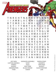 the avengers word search is shown in this image