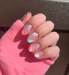 Cute Nails Summer Almond, Cute Nail Designs For Teens, Summer Nails For Teens, Summer Nails Preppy, Beach Inspired Nails, Preppy Nail Ideas, Preppy Summer Nails, Nails Inspo Short, Trendy Beach Nails