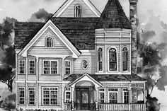 this is an artist's rendering of the front elevation of these victorian home plans