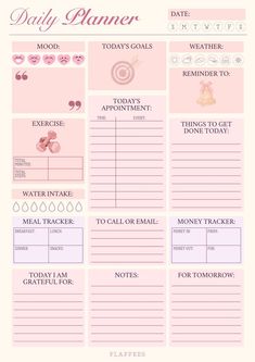 the daily planner is shown in pink