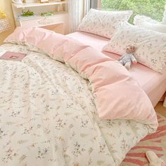 46326439444703|46326439543007|46326439641311|46326439674079 Pink Floral Bedding, Green Bedding Set, Color Bedding, Flower Cartoon, Floral Bedding Sets, Girls Bedding Sets, Patterned Bedding, Floral Duvet Cover, Green Bedding