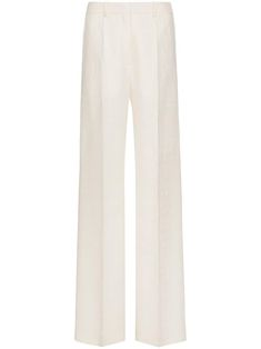 Valentino Ready To Wear cream white virgin wool-silk blend Toile Iconographe print tailored design high-waisted concealed front fastening belt loops two side slit pockets two rear welt pockets pleat detailing wide leg The full look includes Valentino Garavani accessories. Valentino Pants, Valentino Women, Tailored Design, Emilio Pucci, Silk Crepe, Straight Pants, Polished Look, Cream White, Valentino Garavani