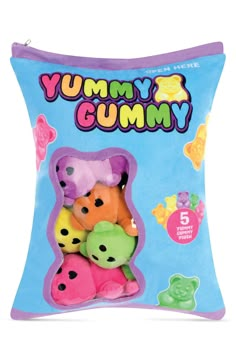 yummy gummy bears in a bag with five different colors on the front and back