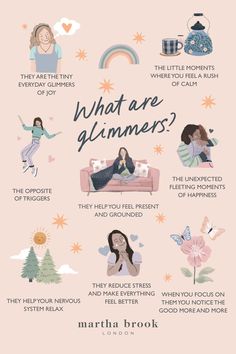 Glimmers are all of those little moments that make you feel calmer and more grounded. Learn more about them over on our blog! Self Care Bullet Journal, Mental And Emotional Health, Self Care Activities, Social Work, Emotional Health, Self Development, My Name Is, Happy Life, My Name